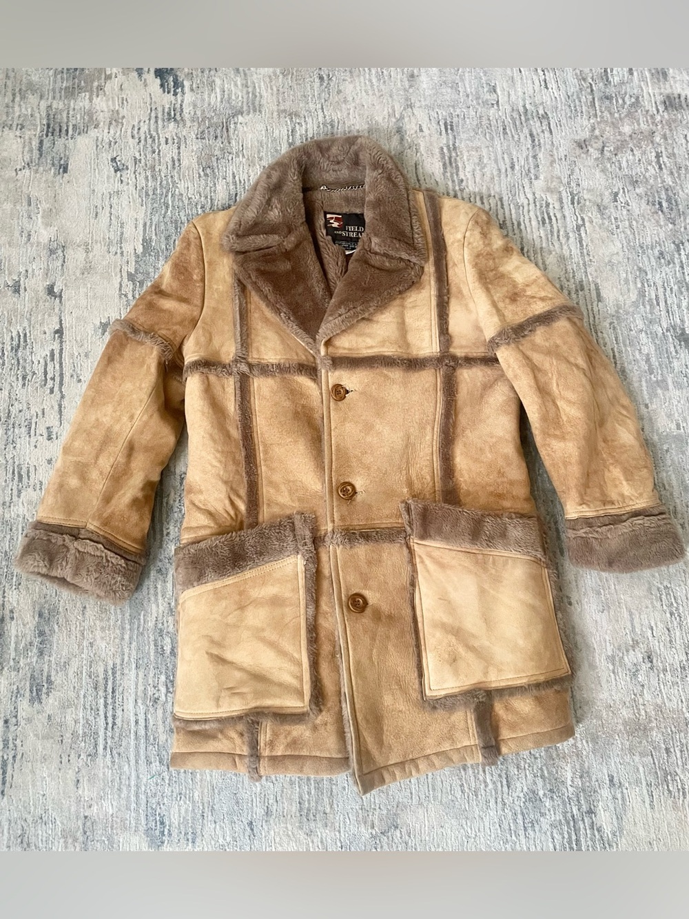 Field & Stream Tan Suede Shearling-Trim Puffer Coat